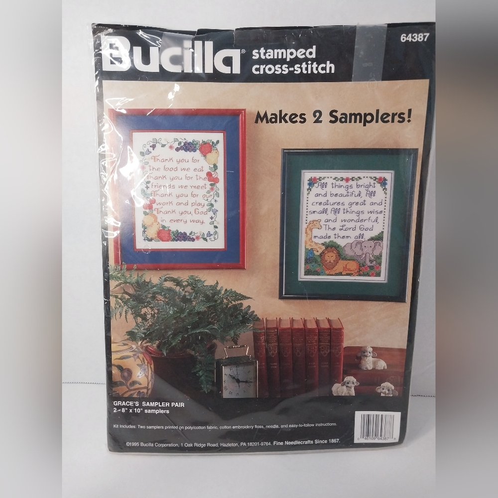 1995 Bucilla Stamped Cross Stitch #64387 Grace's Sampler Pair